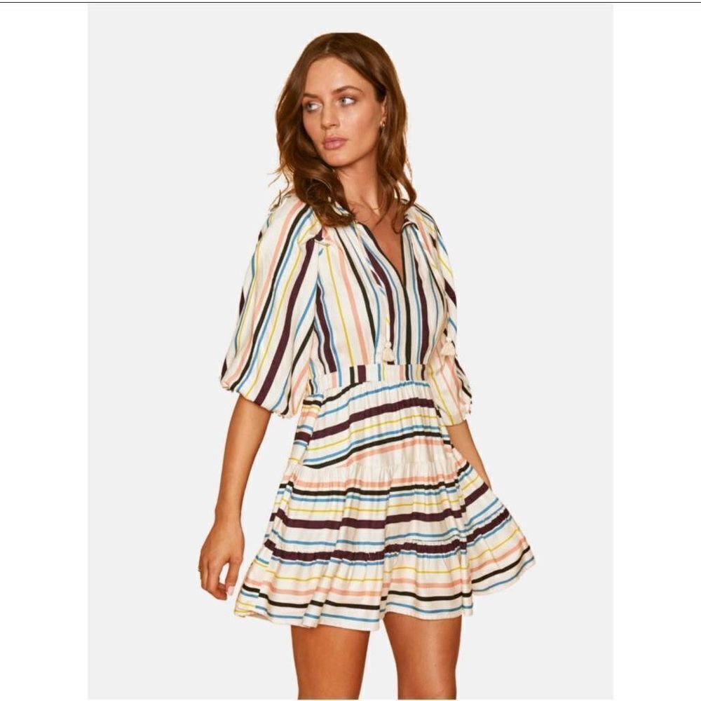 Anthropologie Lost + Wander‎ Womens Striped Patti Puff Fit & Flare Dress Small